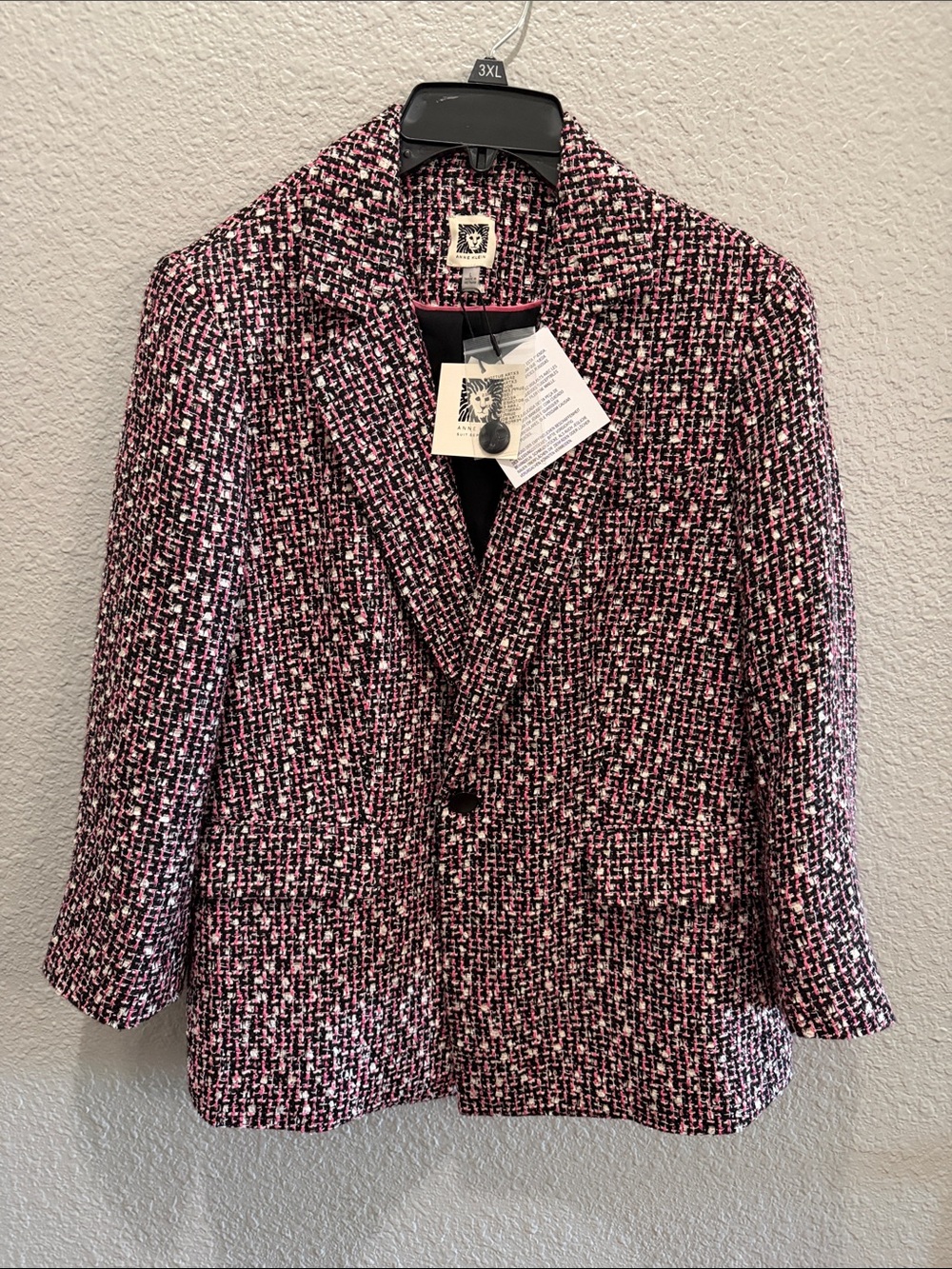 Anne Klein Women's Pink Multi Tweed Blazer Jacket - size Large